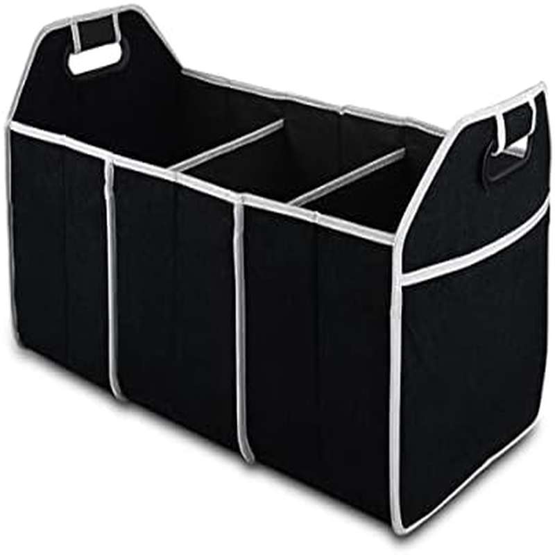 Car Trunk Organizer Foldable Storage Box - Portable 3-Compartment Foldable Car Trunk Organizer,
