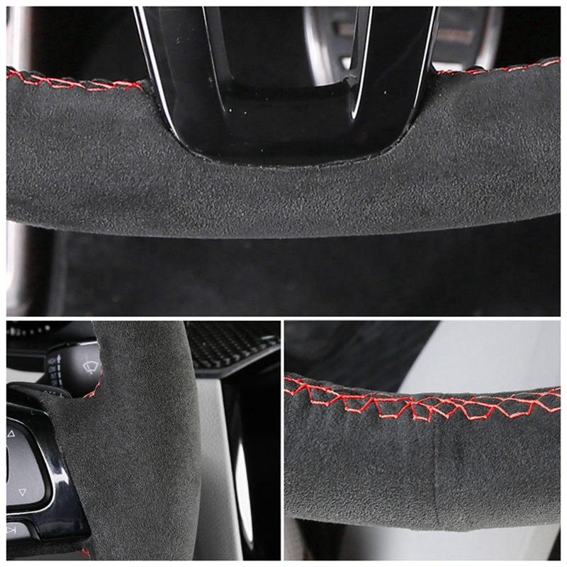 Custom Hand-stitched Black Sue - Car Steering Wheel Cover Anti Slip Breathable recension och pris